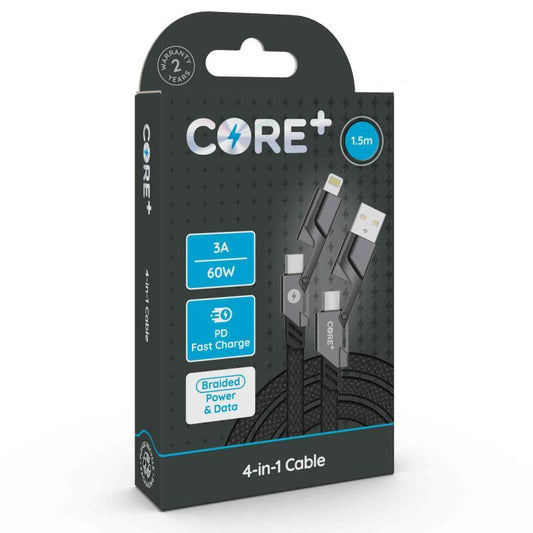 CORE+ 4-in-1 Cable 1.5m Woven Grey 27W/60W PD