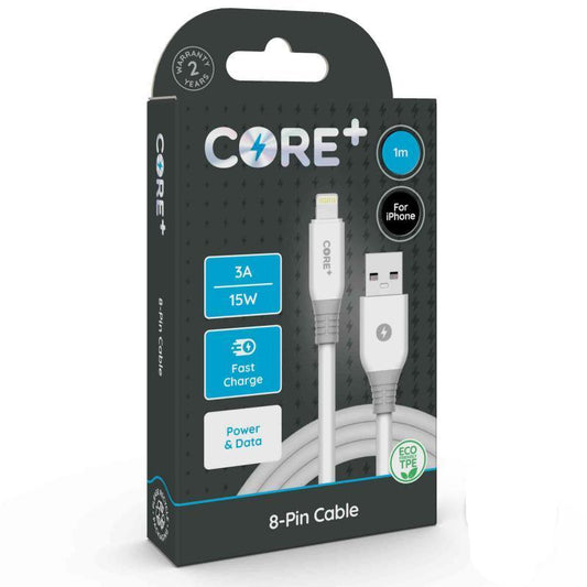 CORE+ 8-Pin Cable 1m TPE White 3A/15W Fast Charge