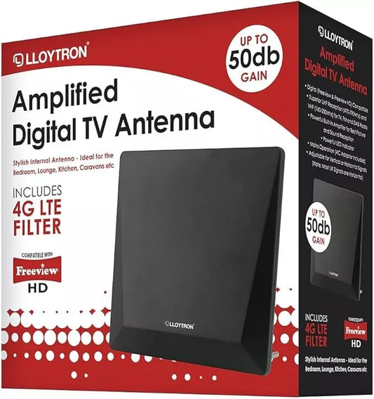 LLOYTRON Amplified Digital TV Antenna Indoor Freeview HD 50dB Gain 4G LTE Filter