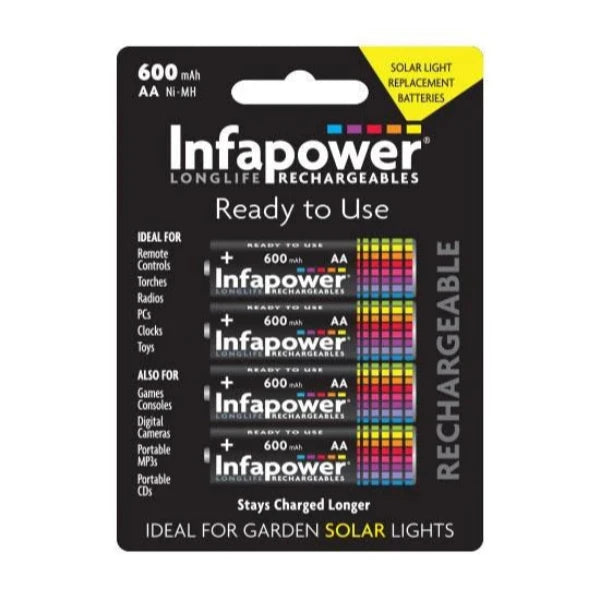 Infapower Ready to Use AA 600mAh 4 Pack Rechargeable Batteries B008