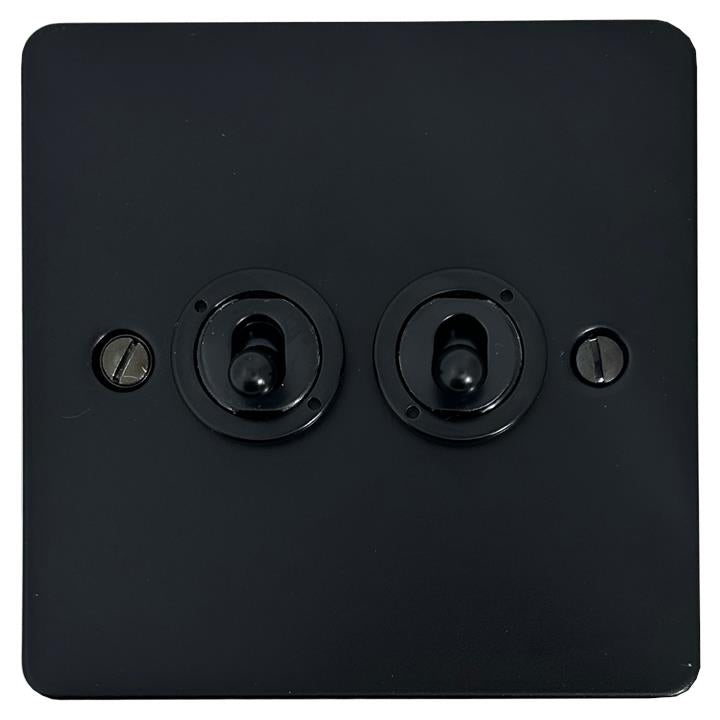 Flat Black Toggle Switch (2 Gang/Black Toggle) - G+H FFB382-FBK