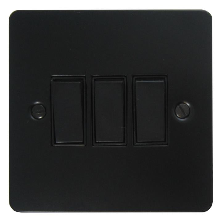 Flat Black Light Switch (3 Gang/Black Switch) - G+H FFB3B