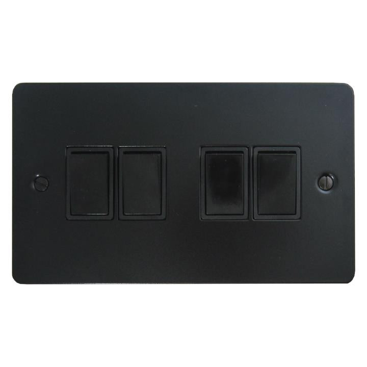 Flat Black Light Switch (4 Gang/Black Switch) - G+H FFB4B