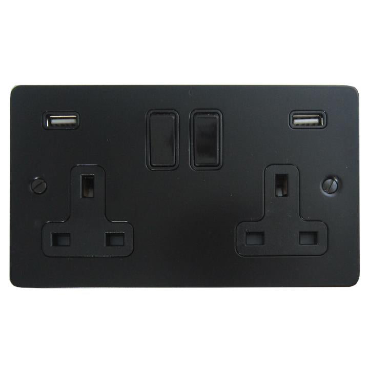 Flat Black Socket Double Socket (USB Sockets) - G+H FFB910B