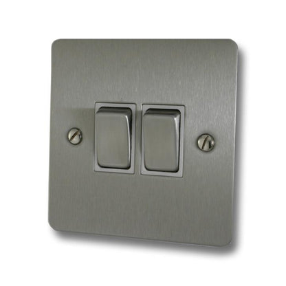 Flat Brushed Steel Light Switch (2 Gang/White Insert/Satin Chrome Switches) - G+H FSS202