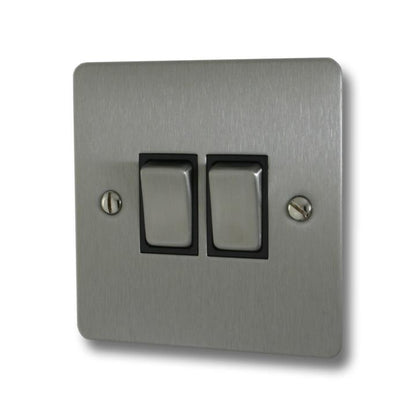 Flat Brushed Steel Light Switch (2 Gang/White Insert/Satin Chrome Switches) - G+H FSS202