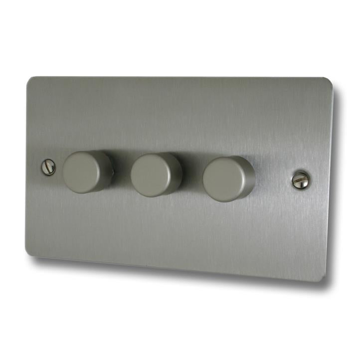 Flat Brushed Steel LED Dimmer (3 Gang) - G+H FSS523