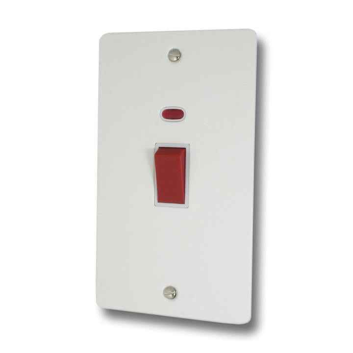 Flat White Cooker Switch (45 Amp/Double Plate/White Surround) - G+H FW28W