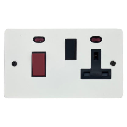 Flat White Cooker Switch with Socket (45 Amp/White Switch) - G+H FW29W