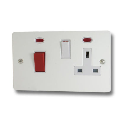 Flat White Cooker Switch with Socket (45 Amp/White Switch) - G+H FW29W