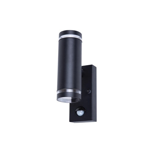 OUTDOOR STAINLESS STEEL UP AND DOWN WALL LIGHT PIR IP54 2xGU10 BLACK INTEGRAL