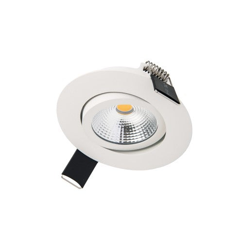 ULTRA SLIM TILTABLE DOWNLIGHT 65MM CUTOUT 6.5W 650LM 100LM/W 3000K 36 BEAM DIMMABLE WHITE INTEGRAL