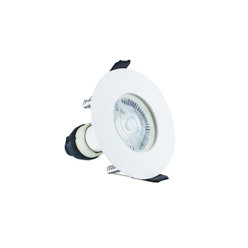 EVOFIRE FIRE RATED DOWNLIGHT 70MM CUTOUT IP65 WHITE ROUND +GU10 HOLDER INTEGRAL