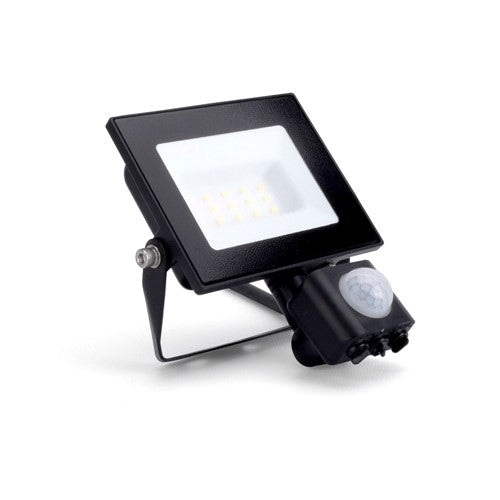 COMPACT SLIM FLOODLIGHT PIR 10W 1000LM 4000K 120 BEAM 100LM/W IP65 IK08 INTEGRAL LED BLACK