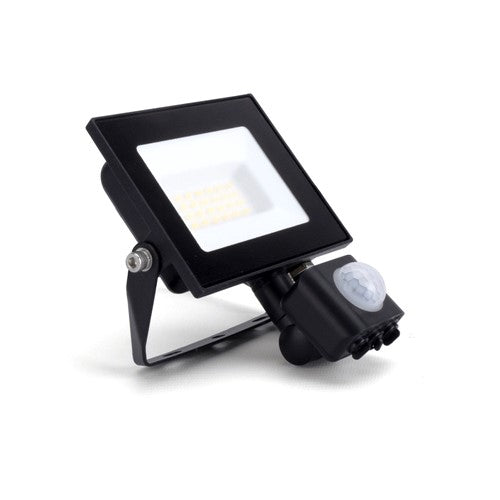 COMPACT SLIM FLOODLIGHT PIR 20W 2000LM 4000K 120 BEAM 100LM/W IP65 IK08 INTEGRAL LED BLACK