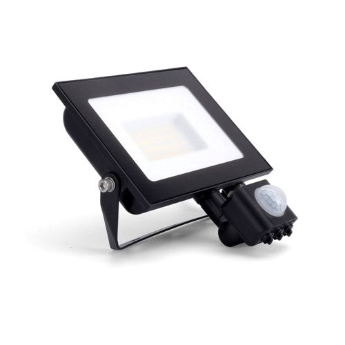 COMPACT SLIM FLOODLIGHT PIR 30W 3000LM 4000K 120 BEAM 100LM/W IP65 IK08 INTEGRAL LED BLACK