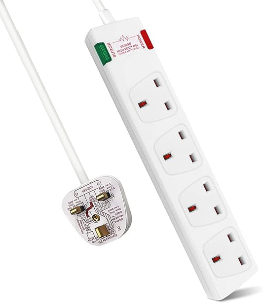 ExtraStar 4 Way Extension Lead with Surge Protection with 1M Extension Cord-White